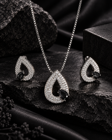 Midnight Black Selene S925 silver teardrop jewellery set
