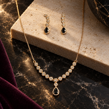 Black Celestia teardrop necklace and matching drop earrings set