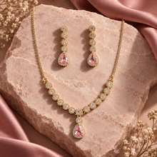 Pink Celestia teardrop necklace and matching drop earrings set