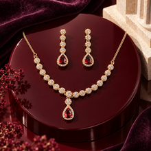 Red Celestia teardrop necklace and matching drop earrings set