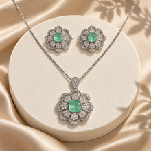 Mint Green Celestia Rosette pendant necklace with matching floral stud earrings